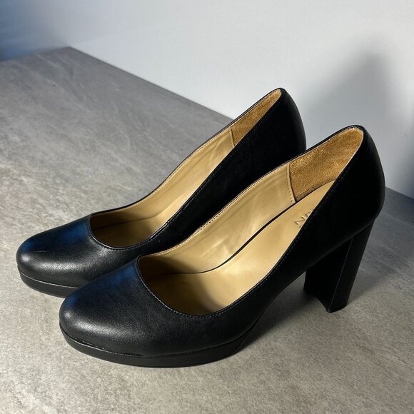 Naturalizer SZ 9.5 Berlin Black Leather Platform Block Heel Pump Timeless Career - Picture 6 of 7